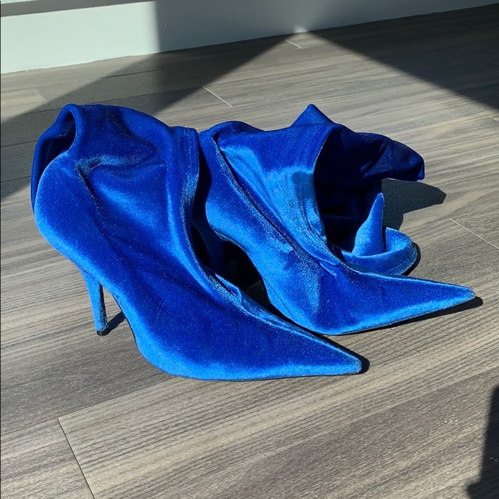 Balenciaga Velvet thigh high electric blue boots